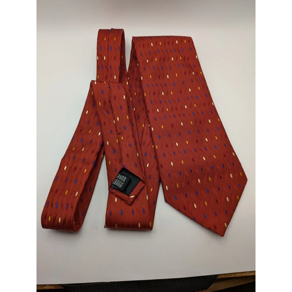 Jacobs & Roberts Mens Silk Tie Burnt Orange Multicolor Geometric Dot 60L 3.75W